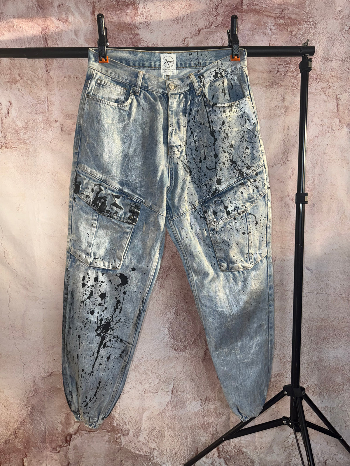 Hand-Painted Graffiti Denim Cargo Pants