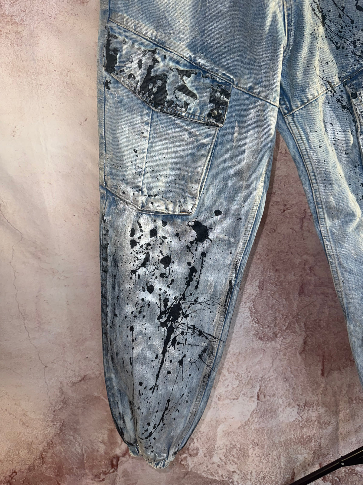 Hand-Painted Graffiti Denim Cargo Pants