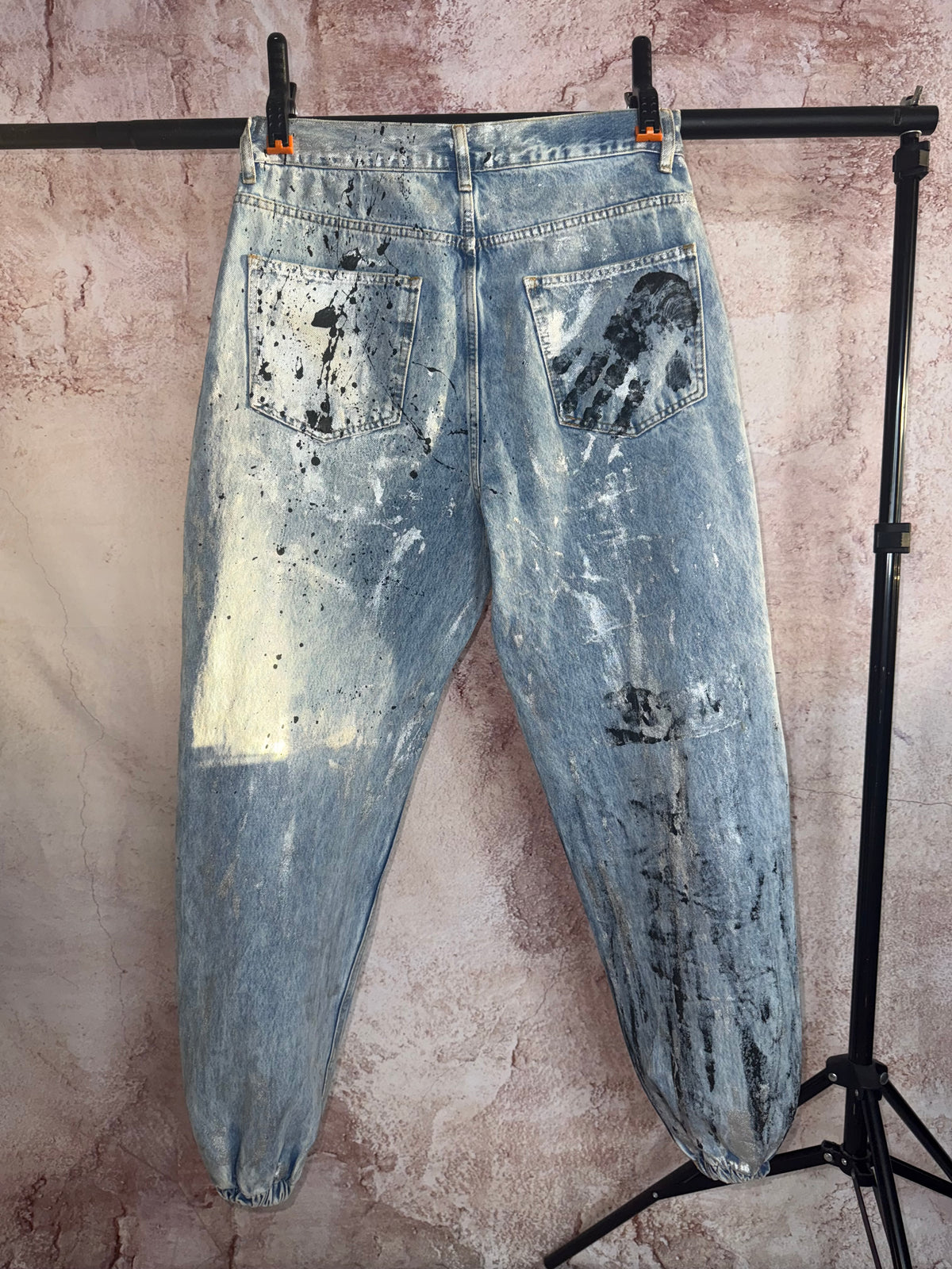Hand-Painted Graffiti Denim Cargo Pants