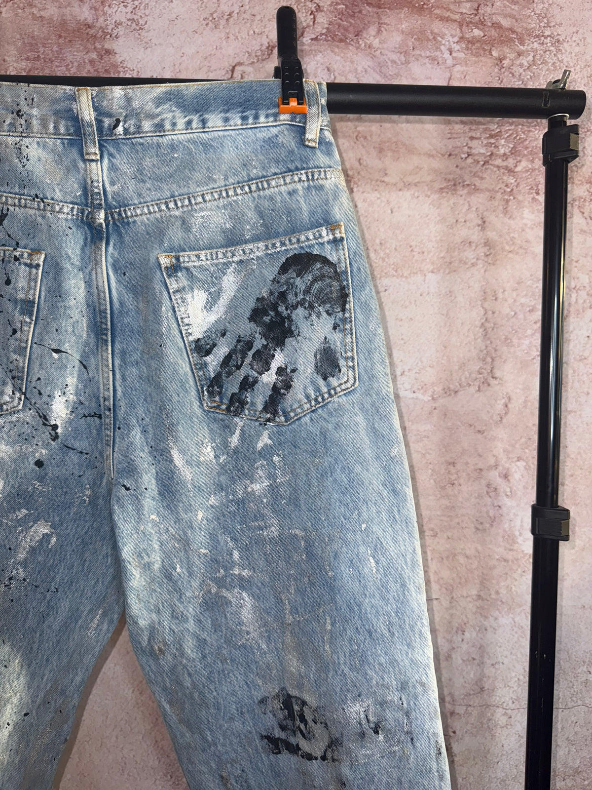 Hand-Painted Graffiti Denim Cargo Pants